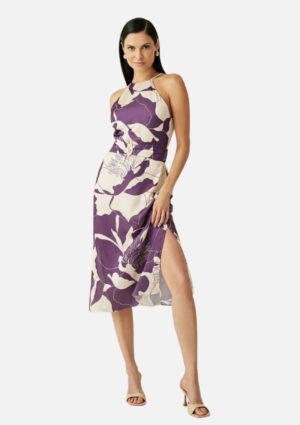 Vestido Midi Decote Reto Com Cinto Roxo Maria.Valentina