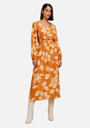 Vestido Midi Decote Transpassado Com Faixa Laranja Morena Rosa