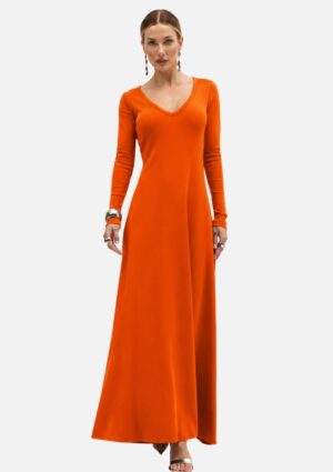 Vestido Sommer Canelado Gola V Laranja