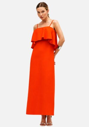 Vestido De Linho Longo Laranja Sommer