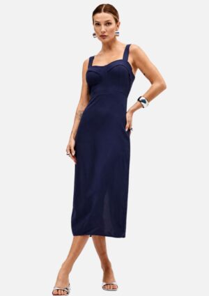 Vestido Midi De Linho Azul Marinho Sommer