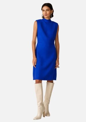 Vestido Curto Gola Alta Com Ombreira Azul Maria.Valentina