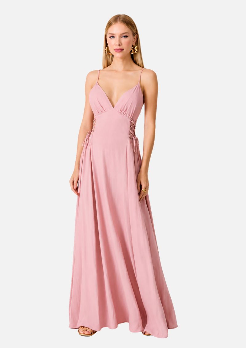 Vestido Em Linho Rose Com Detalhe Nas Laterais Carlota Costa