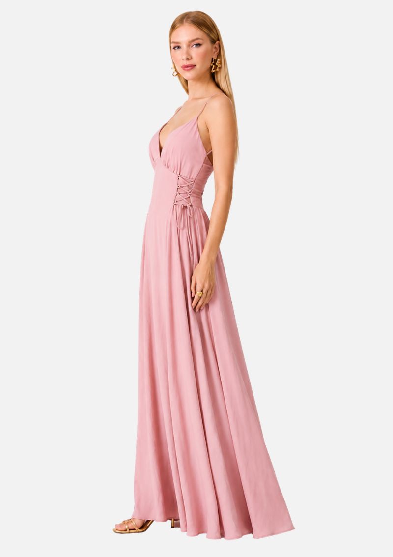 Vestido Em Linho Rose Com Detalhe Nas Laterais Carlota Costa - Imagem 2