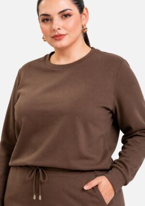 Blusa de Moletom Feminina Marrom Plus Size Cativa