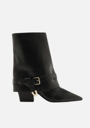 Bota Preto Couro Cano Polaina Salto Médio Arezzo