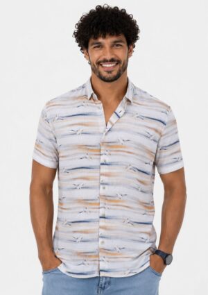 Camisa Masculina Estampada Clara Comfort Manga Curta DLZ