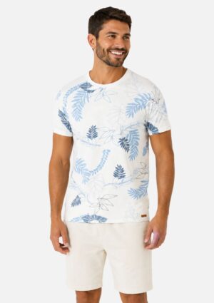 Camiseta Masculina Estampa Folhagens  De Algodão Malwee