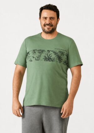 Camiseta Masculina Plus Size Meia Malha De Algodão Verde Com Estampa Malwee