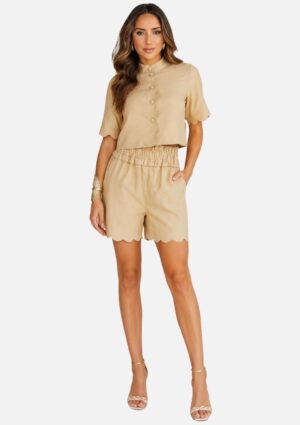 Conjunto Feminino Camisa Cropped E Shorts Linho Egoiste