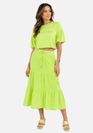 Conjunto Feminino Cropped E Saia Midi Flor De Lis