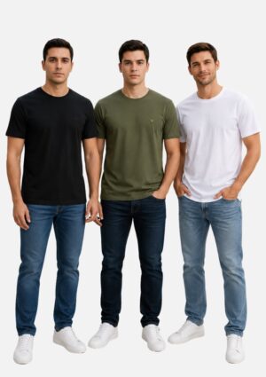 Kit Com 3 Camisetas Básicas 100% Algodão