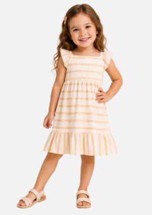Vestido Em Tricoline Linho Listras Kukiê