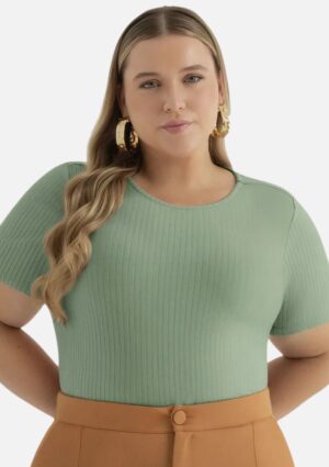 Blusa Canelada Plus Size Básica Feminina Verão Cativa