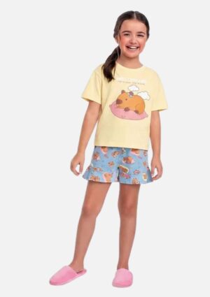 Pijama Blusa E Shorts Capivara Brilha No Escuro Fakini