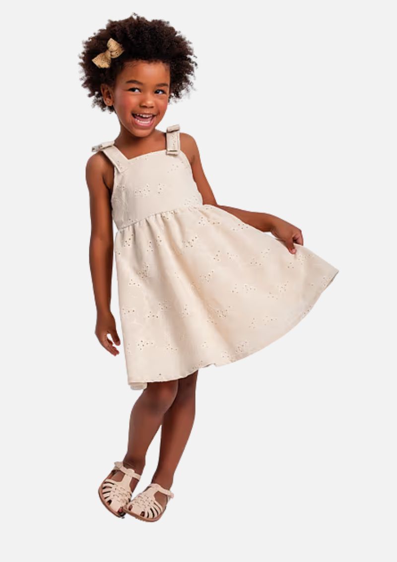 Vestido Em Linho Bordado Forrado Fakini