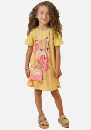 Vestido Em Meia Malha Acompanha Bolsa Infantil Kukiê
