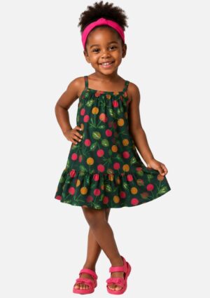 Vestido Estampa Cerejas Babado Kyly