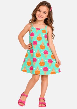 Vestido Infantil Estampa De Sorvetes Kyly