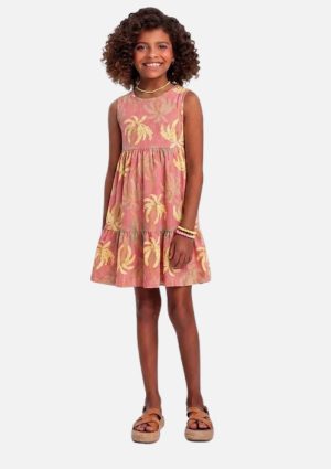 Vestido Infantil Estampa Tropical De Palmeiras Fakini