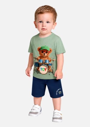 Conjunto Camiseta e Bermuda Estampa Ursinho Kyly